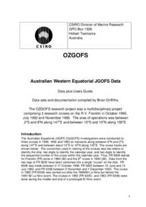CSIRO Division of Marine Research GPO Box 1538 Hobart Tasmania Australia.  OZGOFS