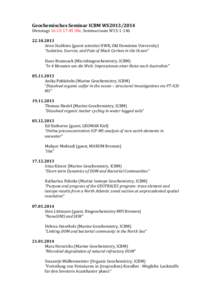 Geochemisches Seminar ICBM WS2013/2014 Dienstags 16:15-17:45 Uhr, Seminarraum W15 Aron Stubbins (guest scientist HWK, Old Dominion University) “Isolation, Sources, and Fate of Black Carbon in the Ocean