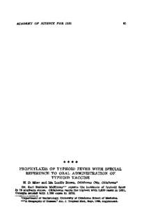 Prophylaxis of Typhoid Fever with Special Reference to Oral Administration of Typhoid Vaccine