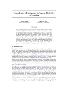 Complexity of Inference in Latent Dirichlet Allocation David Sontag New York University∗  Daniel M. Roy