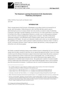 OEA Report[removed]The Classroom Learning Environment (CLE) Questionnaire: Preliminary Development Debbie E McGhee, Nana Lowell, and Sebastian Lemire 1   April 2007 