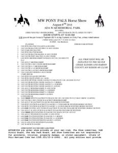 MW PONY PALS Horse Show August 5TH 2018 ADA WAR MEMORIAL PARK ADA OHIO  GROUNDS FEE 5.00 PER HORSE