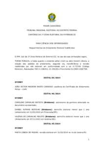 PODER JUDICIÁRIO TRIBUNAL REGIONAL ELEITORAL DO DISTRITO FEDERAL CARTÓRIO DA 1ª ZONA ELEITORAL DO EXTERIOR/ZZ PARA CIÊNCIA DOS INTERESSADOS Requerimentos de Alistamento Eleitoral Indeferidos