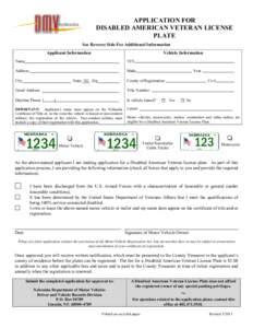 APPLICATION FOR DISABLED AMERICAN VETERANS LICENSE PLATES