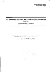 Registered number: [removed]Charity number: [removed]THE VERIFICATION RESEARCH, TRAINING AND INFORMATION CENTRE (VERTIC) (A company limited by guarantee)