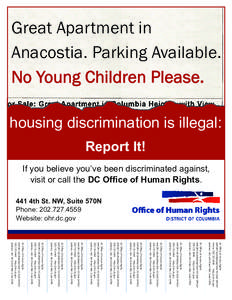 Great Apartment in Anacostia. Parking Available. No Young Children Please. housing discrimination is illegal: Report It!