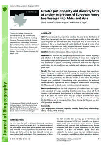 Journal of Biogeography (J. Biogeogr[removed]SYNTHESIS Greater past disparity and diversity hints at ancient migrations of European honey