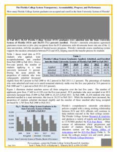 The Florida College System Transparency, Accountability, Progress, and Performance How many Florida College System graduates are accepted and enroll in the State University System of Florida? In Fall 2013, 28,325 Florida