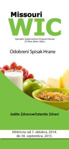 Specijalni Suplementarni Program Ishrane Za Žene, Bebe i Djecu Odobreni Spisak Hrane  Jedite Zdravo Ostanite Zdravi