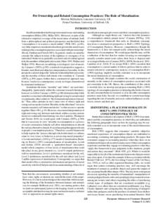 Pet Ownership and Related Consumption Practices: The Role of Moralization Morven McEachern, Lancaster University, UK Fiona Cheetham, University of Salford, UK Introduction Insufficient attention has been given to moral i