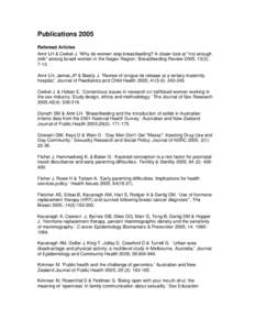 Publications 2005 Refereed Articles Amir LH & Cwikel J. ‘Why do women stop breastfeeding? A closer look at 