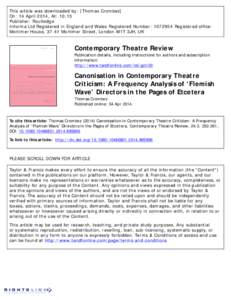 This article was downloaded by: [Thomas Crombez] On: 14 April 2014, At: 10:15 Publisher: Routledge Informa Ltd Registered in England and Wales Registered Number: [removed]Registered office: Mortimer House, 37-41 Mortimer 