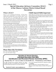 Issue 1 March[removed]Page 1 Special Education Advisory Committee (SEAC) of the Ottawa-Carleton District School Board