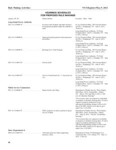 Rule Making Activities  NYS Register/May 9, 2012 HEARINGS SCHEDULED FOR PROPOSED RULE MAKINGS