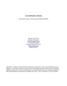 Asteroid Redirect Mission NASA Broad Agency Announcement NNH14ZCQ002K Thomas Lee Elifritz Director of Research The Archimedes Group