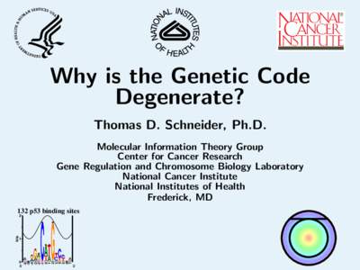 Why is the Genetic Code Degenerate? Thomas D. Schneider, Ph.D. Molecular Information Theory Group Center for Cancer Research Gene Regulation and Chromosome Biology Laboratory