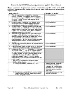 Review of the July 2009 USFR Compliance Questionnaire as Applied to Mohave Contracts Mohave has reviewed the procurement practices portion of the July 2009 revision to the USFR Compliance Questionnaire and provided infor