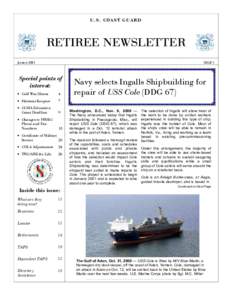 U.S. COAST GUARD  RETIREE NEWSLETTER January[removed]ISSUE 1