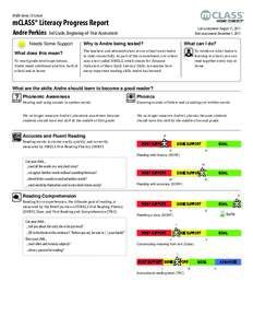 WGEN-Demo | SI School  mCLASS® Literacy Progress Report Andre Perkins  Last assessment: August 15, 2011