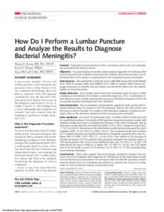 CLINICIAN’S CORNER  THE RATIONAL CLINICAL EXAMINATION  How Do I Perform a Lumbar Puncture