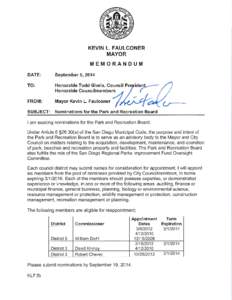 KEVIN L. FAULCONER MAYOR MEMORANDUM DATE:  September 5, 2014