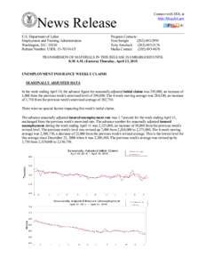 News Release U.S. Department of Labor Employment and Training Administration Washington, D.CRelease Number: USDLNAT