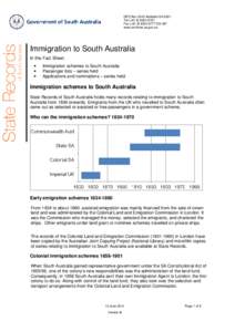 GPO Box 2343 Adelaide SA 5001 Tel (+[removed]Fax (+[removed]DX:467 www.archives.sa.gov.au  Immigration to South Australia