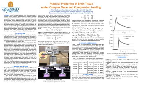 Material Properties of Brain Tissue under Complex Shear and Compression Loading Mehdi Shafieian1, Kaveh Laksari2, Kurosh Darvish2, Jeff Crandall1 1 Center for Applied Biomechanics, University of Virginia, Charlottesville