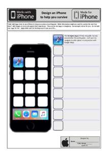 Design an iPhone to help you survive TASK: Add Apps icons to your iPhone to help you survive an earthquake. What information might you need to survive the next few days? Add images as icons and explain their importance. 