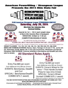 American Powerlifting / Strongman League Presents the 2014 Ohio State Fair PLUS American Strongman League STRONGMAN CONTEST  Saturday, July 26, 2014