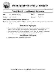 Ohio Legislative Service Commission Edward M. Millane Fiscal Note & Local Impact Statement Bill: