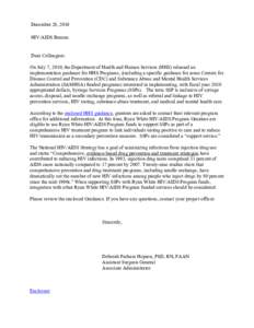 Letter to Ryan White Grantees re: Syringe Services Programs (SSPs)