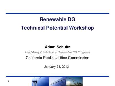 Renewable DG Technical Potential Workshop Adam Schultz Lead Analyst, Wholesale Renewable DG Programs