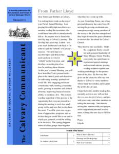 A monthly publication for the members and friends of Calvary Episcopal Church Calvary Communicant The