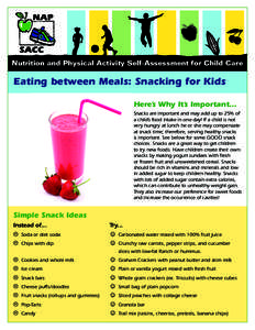 Nutrition and Physical Activity Self-Assessment for Child Care  Eating between Meals: Snacking for Kids Here’s Why It’s Important… Snacks are important and may add up to 25% of a child’s food intake in one day! I