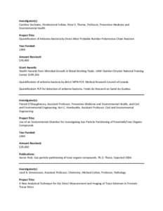 Investigator(s): Caroline Duchaine, Postdoctoral Fellow; Peter S. Thorne, Professor, Preventive Medicine and Environmental Health Project Title: Quantification of Airborne Bacteria by Direct Most Probable Number-Polymera