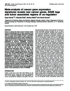 7008–7021 Nucleic Acids Research, 2010, Vol. 38, No. 20 doi:[removed]nar/gkq574 Published online 9 July[removed]Meta-analysis of cancer gene expression