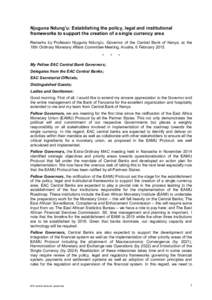 Njuguna Ndung’u: Establishing the policy, legal and institutional frameworks to support the creation of a single currency area
