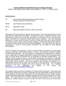 Vermont Mental Health Performance Indicator Project DDMHS, Weeks Building, 103 South Main Street, Waterbury, VT[removed][removed]MEMORANDUM TO: