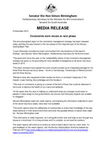 Constraints work moves to next phase - media release 9 December 2014