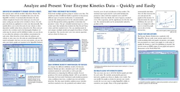 Analyze and Present Your Enzyme Kinetics Data – Quickly and Easily SIMPLIFIED DATA MANAGEMENT TO ORGANIZE YOUR DATA & RESULTS Fast analysis starts with the module’s Data Entry Wizard. The Data Entry Wizard provides s