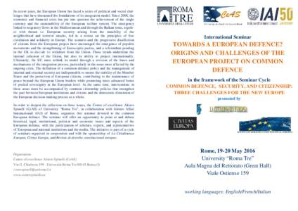 In recent years, the European Union has faced a series of political and social challenges that have threatened the foundations of its integration model. Since 2008, the economic and financial crisis has put into question