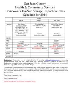 San Juan County Health & Community Services Homeowner On-Site Sewage Inspection Class Schedule for 2014 Island Lopez