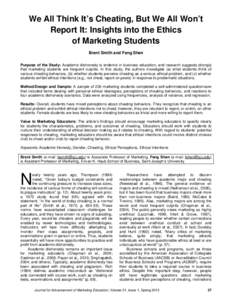 We All Think It’s Cheating, But We All Won’t Report It: Insights into the Ethics of Marketing Students