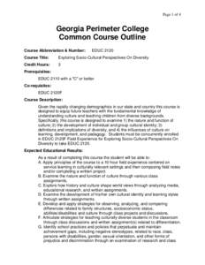 Page 1 of 4  Georgia Perimeter College Common Course Outline Course Abbreviation & Number: