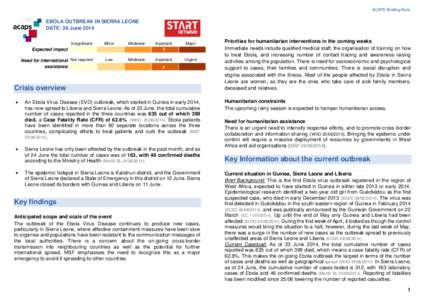 ACAPS Briefing Note  EBOLA OUTBREAK IN SIERRA LEONE DATE: 26 June 2014 Insignificant
