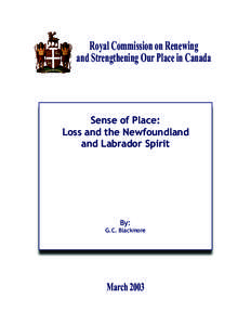 Royal Commission on Renewing and Strengthening Our Place in Canada Sense of Place: Loss and the Newfoundland and Labrador Spirit