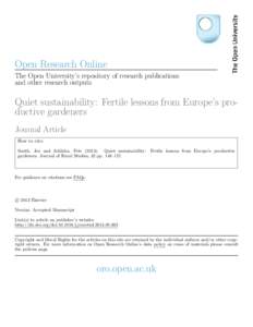 Open Research Online The Open University’s repository of research publications and other research outputs Quiet sustainability: Fertile lessons from Europe’s productive gardeners Journal Article