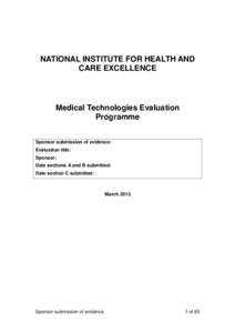 Sponsor submission of evidence - Medical Technologies Evaluation Programme