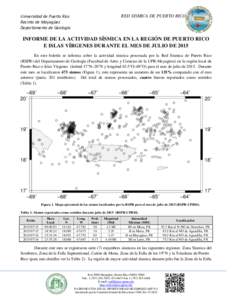 RED SISMICA DE PUERTO RICO  Universidad de Puerto Rico Recinto de Mayagüez Departamento de Geología